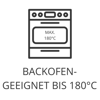 Backofengeeignet bis 180°C für maximale Temperatur im Backofen Symbol für Backofengeeignet bis 180°C