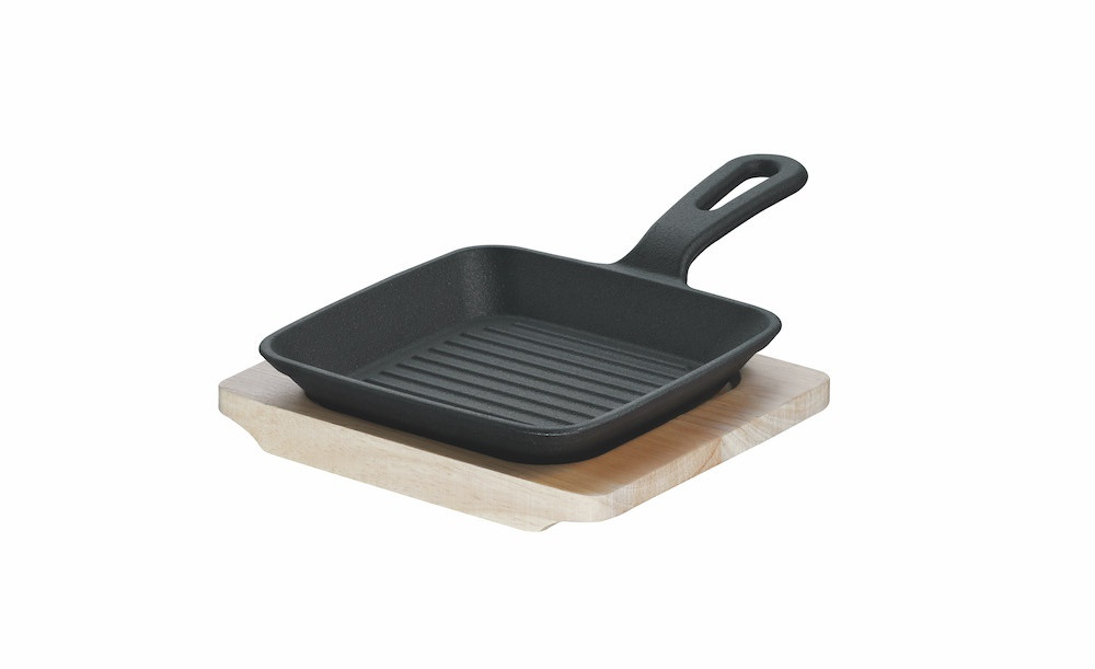  Mini-Grillpfanne 13 cm Rustika schwarz mit Servierbrett