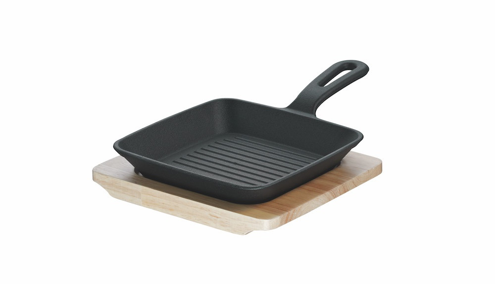  Mini-Grillpfanne 15 cm Rustika schwarz mit Servierbrett