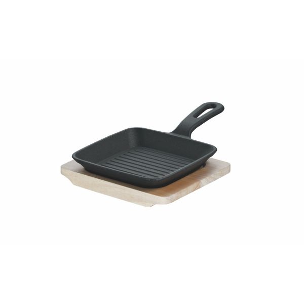 Hauptbild:  Mini-Grillpfanne 13 cm Rustika schwarz mit Servierbrett
